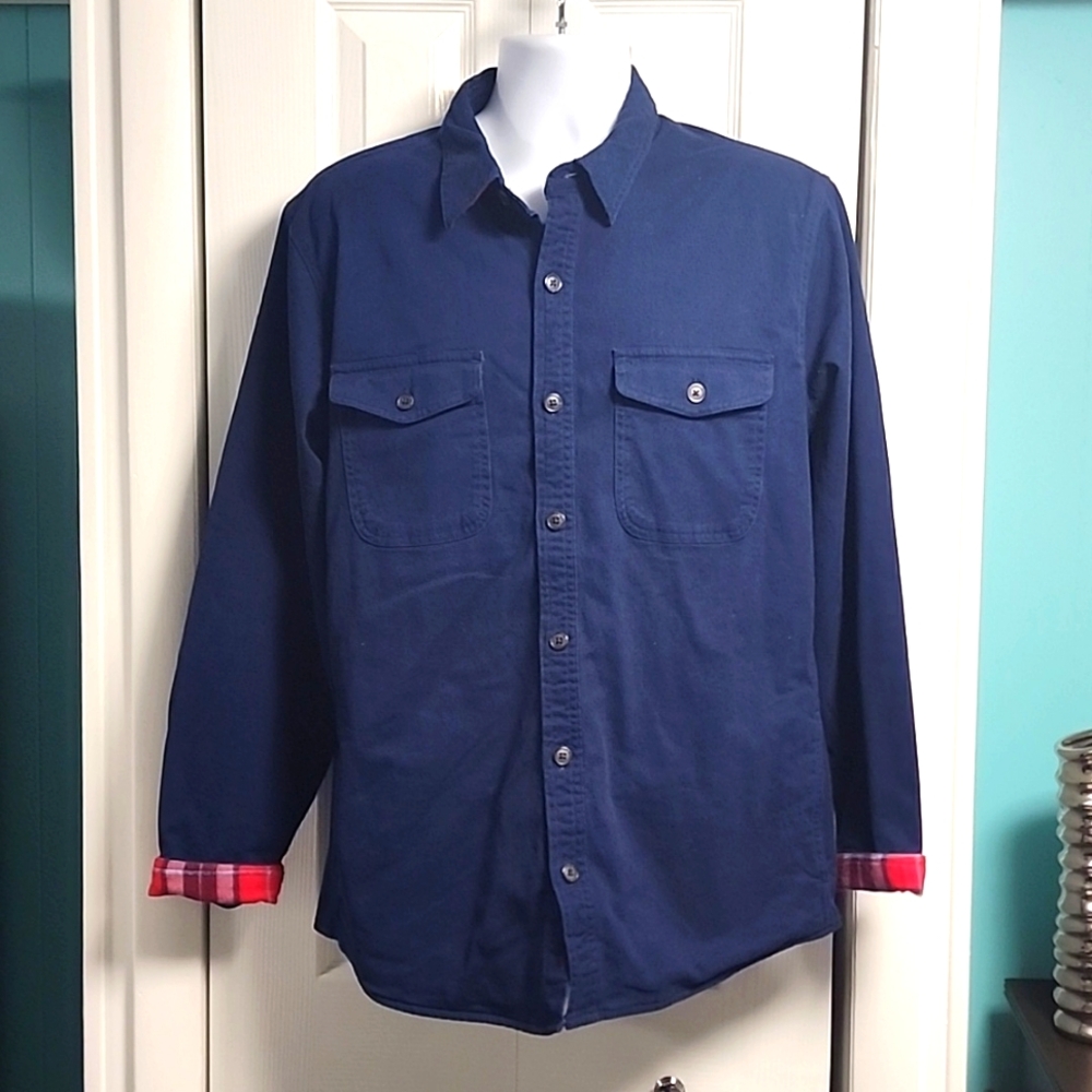 Men's Lands'End LS Flannel Lined Shirt Blue Medium 1